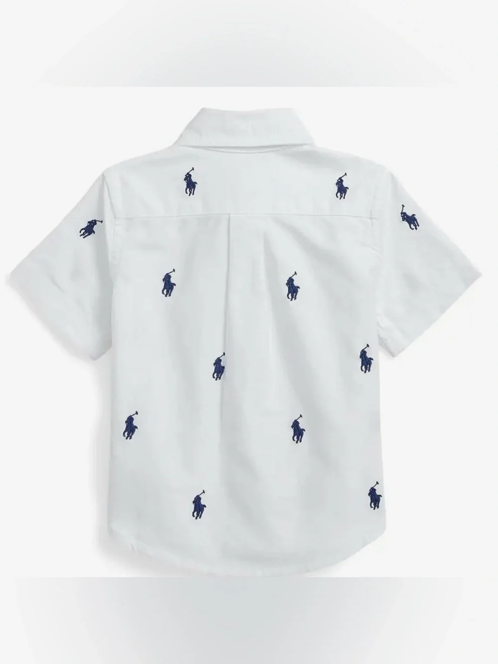 Ralph Lauren White Short-Sleeve Button-Down with Navy Pony Embroidery